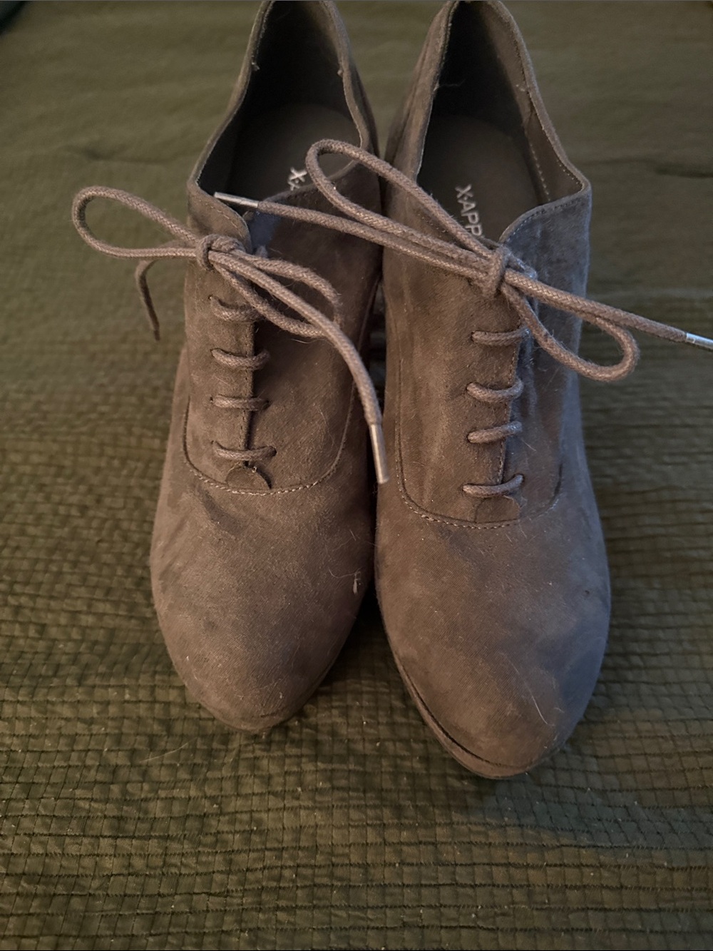 Xappeal Grey Suede Lace-Up Heel Booties